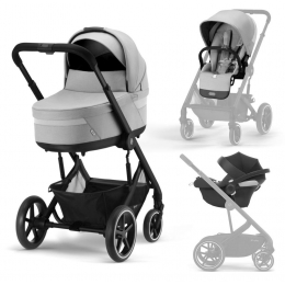 Коляска 3 в 1 Cybex Balios S Lux New 2023 шасси Black, Lava Grey (Серый / шасси Черный / с дождевиком)