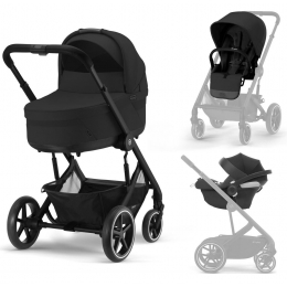 Коляска 3 в 1 Cybex Balios S Lux New 2023 шасси Black, Moon Black (Черный / шасси Черный / с дождевиком)