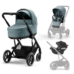 Коляска 3 в 1 Cybex Balios S Lux New 2023 шасси Black, Sky Blue (Голубой / шасси Черный / с дождевиком)