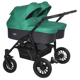 Детская коляска для двойни 2 в 1 Riko Basic Saxo 01 бирюзовый-чёрный