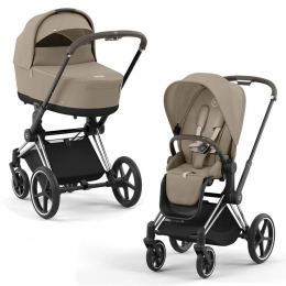 Коляска 2 в 1 Cybex Priam IV шасси Chrome Brown, Cozy Beige